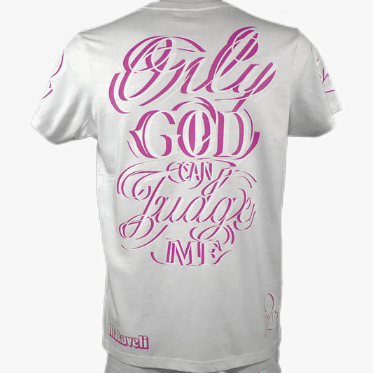camiseta (corte clasico o oversize) onli god can judge me letras rosas
